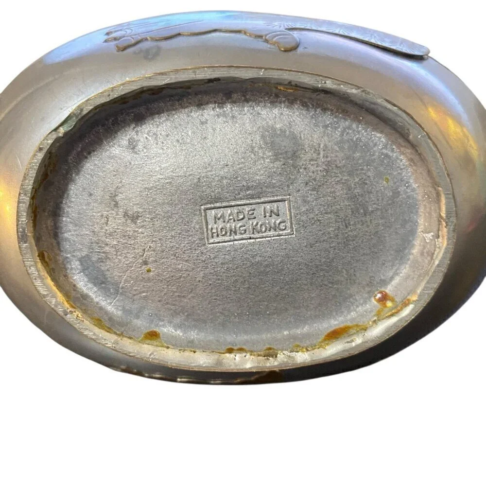 Vintage 1970's Pewter Duck Trinket Box with Brass Overlay Hong Kong 4